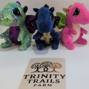 Ty Sparkly Stuffed Dragon Trio - Pink, Blue, Green